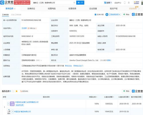 中国五矿集团在江西成立数据公司，注册资本5000万深耕信息系统集成服务